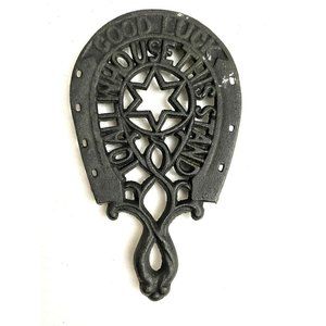 Good Luck To All Who Use This Stand Cast Iron Trivet Horseshoe 3 Footed Antique